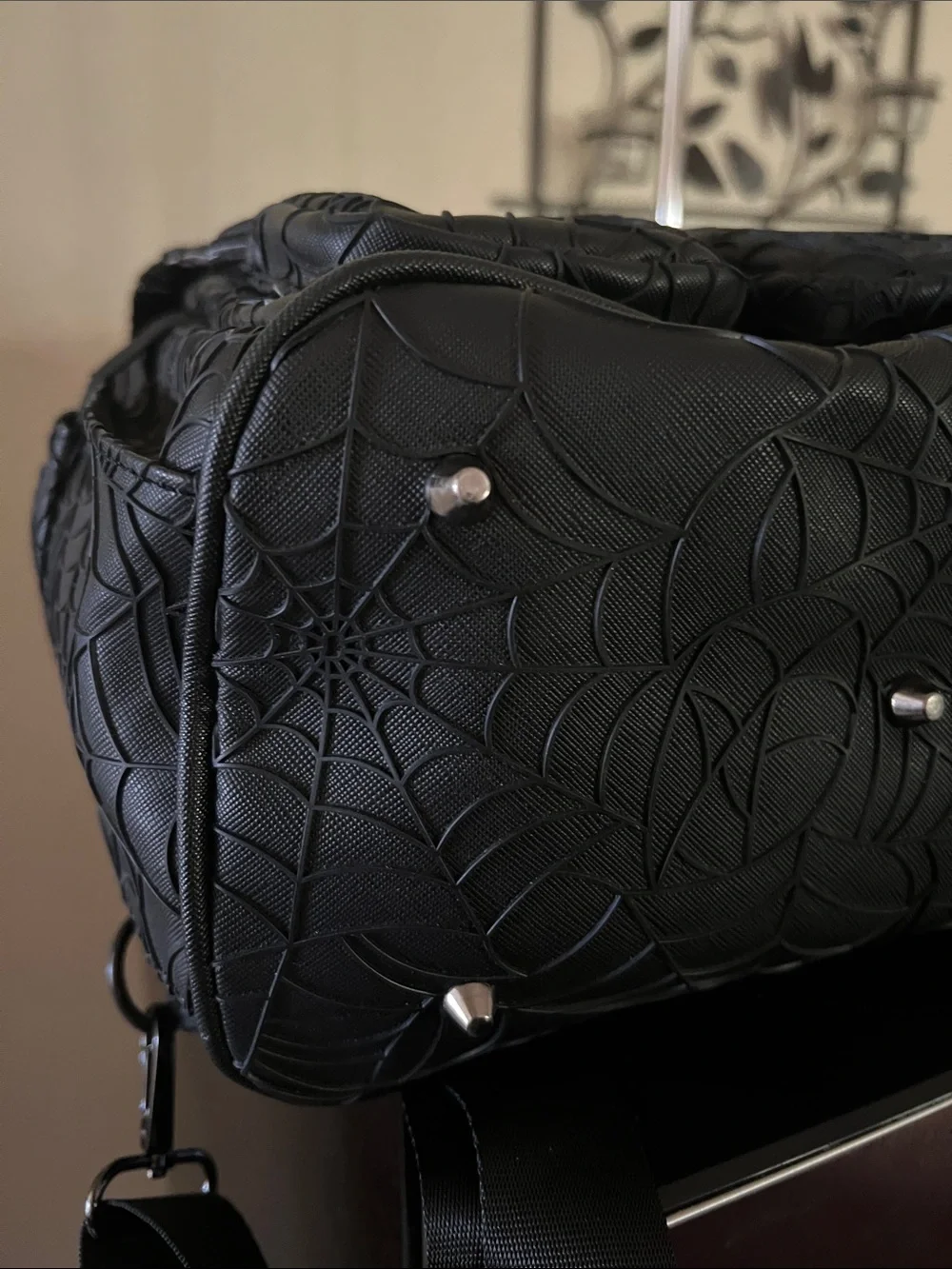 Mumsterville Black Spiderweb Embossed Backpack – Contemporary Urban Style - Picture 8 of 13